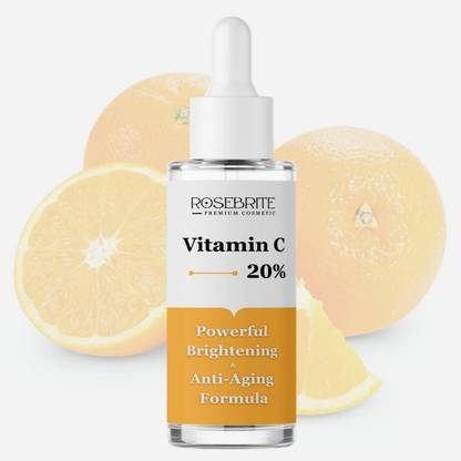 RoseBrite Skin Brightening Vitamin C 20% Serum with Hyaluronic Acid, Kojic Acid, Niacinamide & Ferulic Acid for Radiant Skin