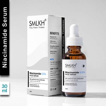 Smlkh 9.8% Best Niacinamide Serum – For Open Pores & Acne Marks | With Hyaluronic Acid | Suitable for All Skin Types | Men & Women
