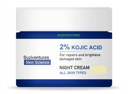 BUZIVENTURES 2% Kojic Acid Night Cream for Even Skin & Youthful Glow