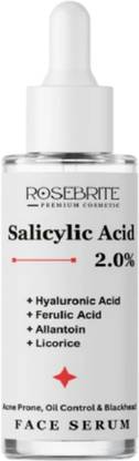 RoseBrite Salicylic Acid 2% Face Serum with Hyaluronic & Ferulic Acid For Clears Acne, Unclogs Pores, Hydrates & Brightens Skin – Gentle, Non-Drying Formula for Oily Skin