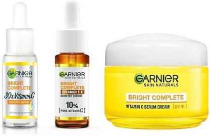 Garnier Bright Complete Vitamin C Face Serum 15ml + Over Night Face Serum 15ml + UV Serum Cream 45g