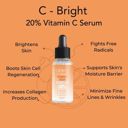 GlowQ 20% Vitamin C Serum With Niacinamide & Hyaluronic Acid for Skin Brighteningg
