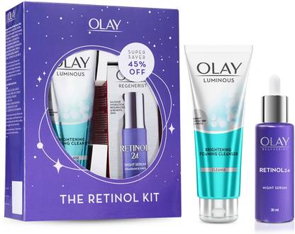 OLAY Retinol Kit for Overnight Repair Retinol Serum with Cleanser, Pack of 2