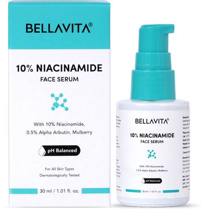 BELLAVITA Niacinamide Face Serum, Hyaluronic Acid | pH Balanced | Non-Irritating | Non-Sticky | Treats Pigmentation & Repairs Skin Barrier | 10% Niacinamide  (30 ml)