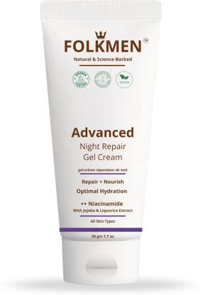 FolkMen Advanced Night Repair Gel Cream For All Skin Types With Niacinamide, Liquorice Extract & Jojoba|Recharge, Repair & Rejuvenate |For Men