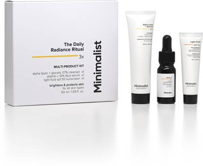 Minimalist Glow & Brightening Skincare Kit| ALA Cleanser + Vitamin C serum + Fluid Sunscreen