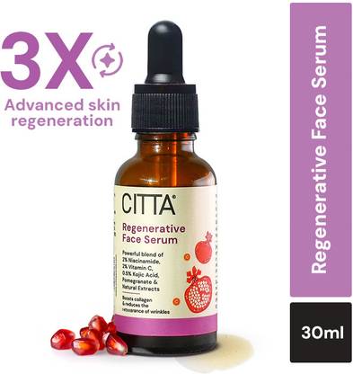 CITTA Regenerative Face Serum For Lines, Wrinkles, Dullness With Saffron, Vit C, Kojic Acid