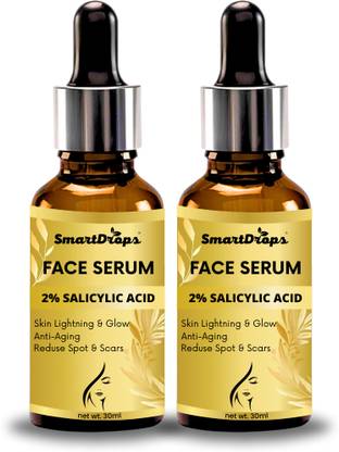 smartdrops 2% Salicylic Acid Serum with Witch Hazel & Willow Bark for Active Acne (pack of 2)