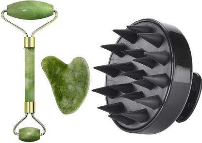 Glovasilk Jade Roller & Gua Sha Tool Combo with Hair Scalp Massager for Face & Hair Growth