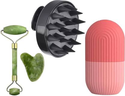 RUGY Facial Massager Jade Roller & Gua Sha &Hair Scalp & Ice Massager combo offer