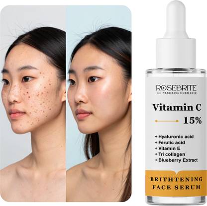 RoseBrite Vitamin C 15% Face Serum with Hyaluronic Acid, Ferulic Acid & Vitamin E – Reduces Fine Lines, Boosts Glow & Improves Skin Texture