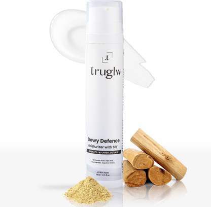 truglw Dewy Defence Moisturizer SPF, Hyaluronic Acid, Kojic Acid, Niacinamide & Licorice Extract – Hydrating & Brightening – Non-Sticky, Fast-Absorbing
