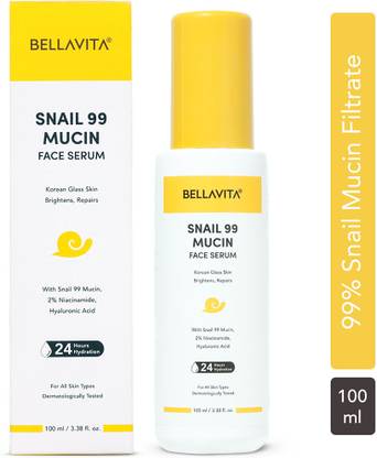 BELLAVITA Snail Mucin Face Serum | 5% Niacinamide|Hyaluronic Acid|Glass-Like Skin | 24 Hr Hydration | Improves Skin Texture|For Indian Skin| Snail 99 Serum