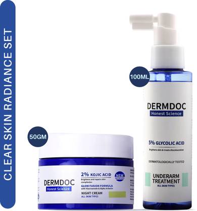 DermDoc Brighten Up Combo | 2% Kojic Acid Night Cream with Niacinamide-50g & 5% Glycolic Acid Underarm Brightening Spray Treatment