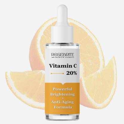 RoseBrite Vitamin C 20% Serum Reduces Melanin, Fades Hyperpigmentation, Age Spots & Acne Marks with Kojic Acid & Hyaluronic Acid