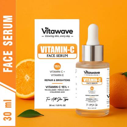 vitawave C+E Serum Brightening Vitamin C 15% with Hyaluronic Acid & Collagen Boost | Targets Dullness, Fine Lines & Dark Spots | For Glowing, Youthful Skin