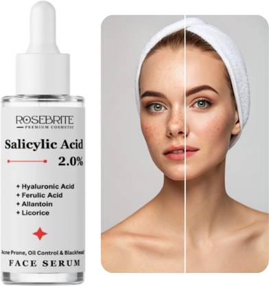 RoseBrite Deep Cleansing Salicylic Acid Face Serum – Hyaluronic & Ferulic Acid Unclogs Pores, Removes Dirt, Oil & Dead Skin Cells, Improves Skin Clarity