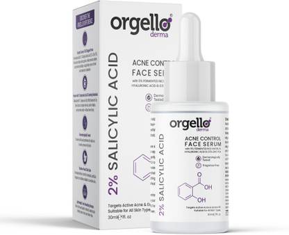 Orgello Derma 2% Salicylic Acid Serum for Acne, Pimples & Oily Skin – Exfoliating BHA Serum with Fermented Rice Water, Zinc PCA & Hyaluronic Acid