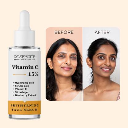 RoseBrite Glow Enhancing Face Serum – Vitamin C + Hyaluronic Acid + Ferulic Acid + Vitamin E for Clear, Even-Toned Skin