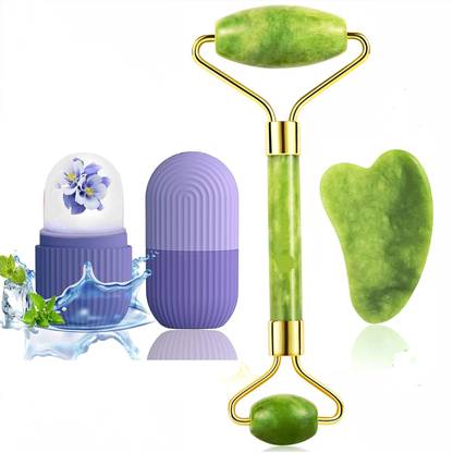 DIDMENT Reusable Jade Roller n Gua Sha Stone, Set Of 3 With Ice Roller For Face massage