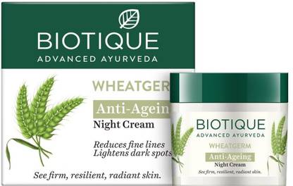 BIOTIQUE Wheat Germ Anti- Ageing Night Cream Reduces Fine Lines & Lightens dark Spots
