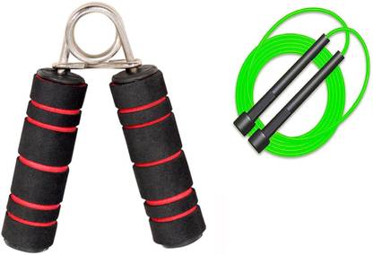 KIYA Green pencil Adjustable Skipping Rope with foam hndle handgripper Combo set Freestyle Skipping Rope