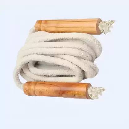ABC Freestyle Wooden handle white Cotton Skipping rope for Exercise and Gym Workout Freestyle Skipping Rope