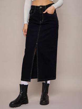 SASSAFRAS Solid Women Regular Black Skirt