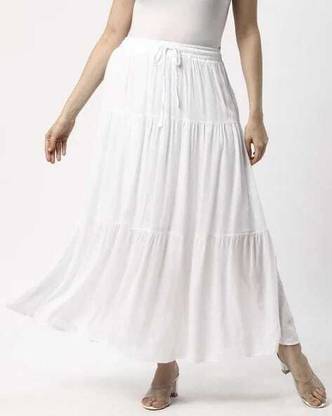 skart Solid Women Flared White Skirt