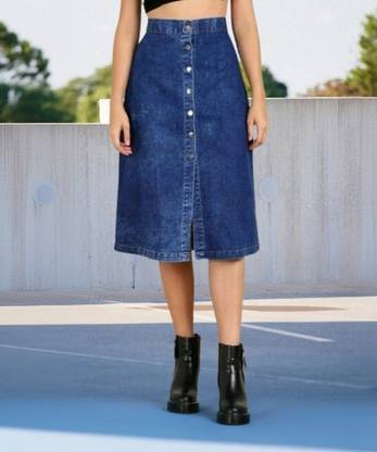 AKSHA CREATION Solid Women A-line Dark Blue Skirt