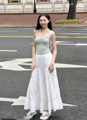 Mrfabricse Washed Women Flared White Skirt