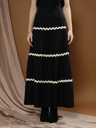 ATHENA Solid Women Flared Black Skirt