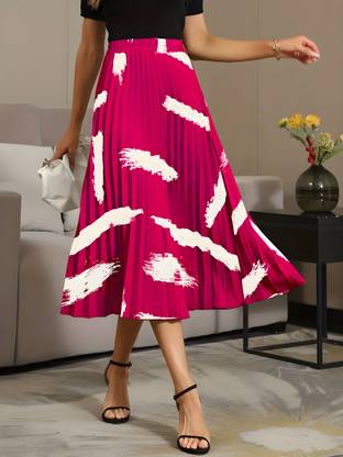 ZWERLON Printed Women A-line Red, Pink Skirt