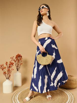 OTABU Self Design Women A-line Dark Blue Skirt