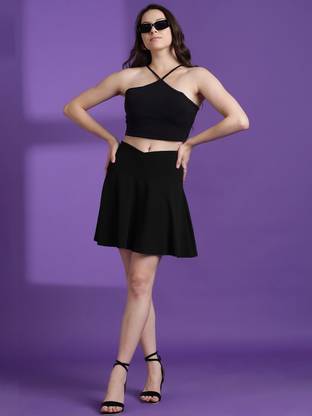 KOTTY Solid Women Regular Black Skirt