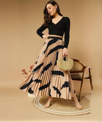 OTABU Self Design Women A-line Beige Skirt