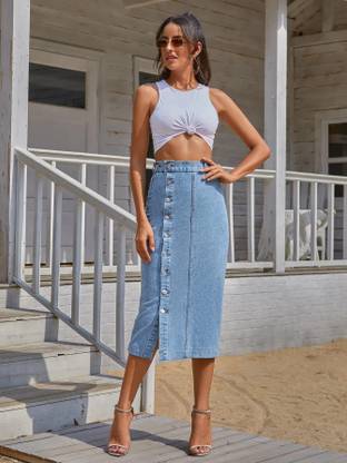 Leriya Fashion Solid Women Regular Blue Skirt