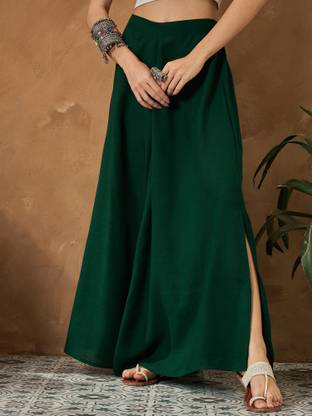 InWeave Solid Women A-line Dark Green Skirt