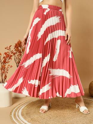 ZWERLON Printed Women Pleated Pink Skirt
