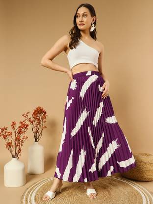ZWERLON Printed Women Pleated Purple Skirt