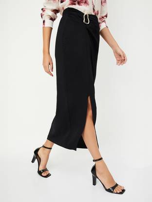 MAX Solid Women Regular Black Skirt