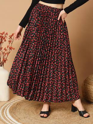 ZWERLON Floral Print Women A-line Red Skirt