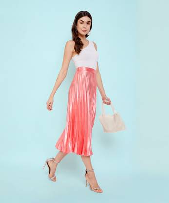Uptownie Lite Solid Women Pleated Pink Skirt