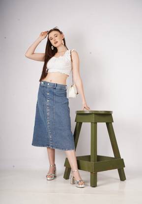 AKSHA CREATION Self Design Women Flared Light Blue Skirt