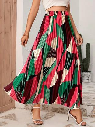 ZWERLON Printed Women Flared Red Skirt