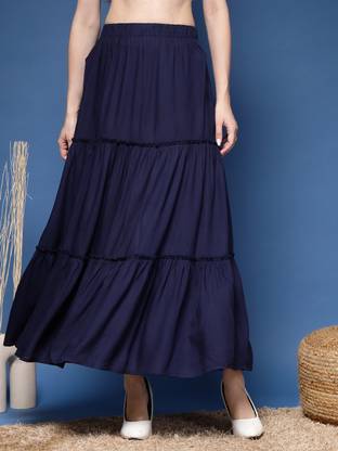 Daevish Solid Women Flared Blue Skirt