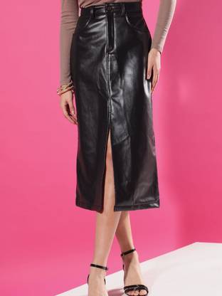TANDUL Solid Women Straight Black Skirt
