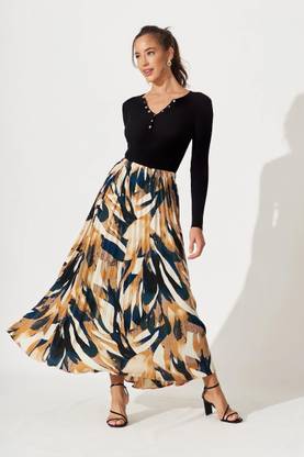 ZWERLON Printed Women A-line Yellow Skirt