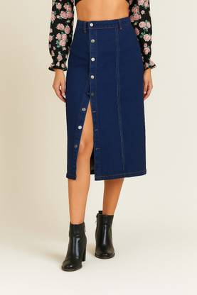 TIARO Self Design Women Regular Dark Blue Skirt