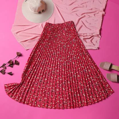 LookShine Printed Women Flared Red Skirt